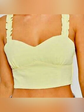 Love Tree Pale Yellow Ruffle-Strap Cropped Cami